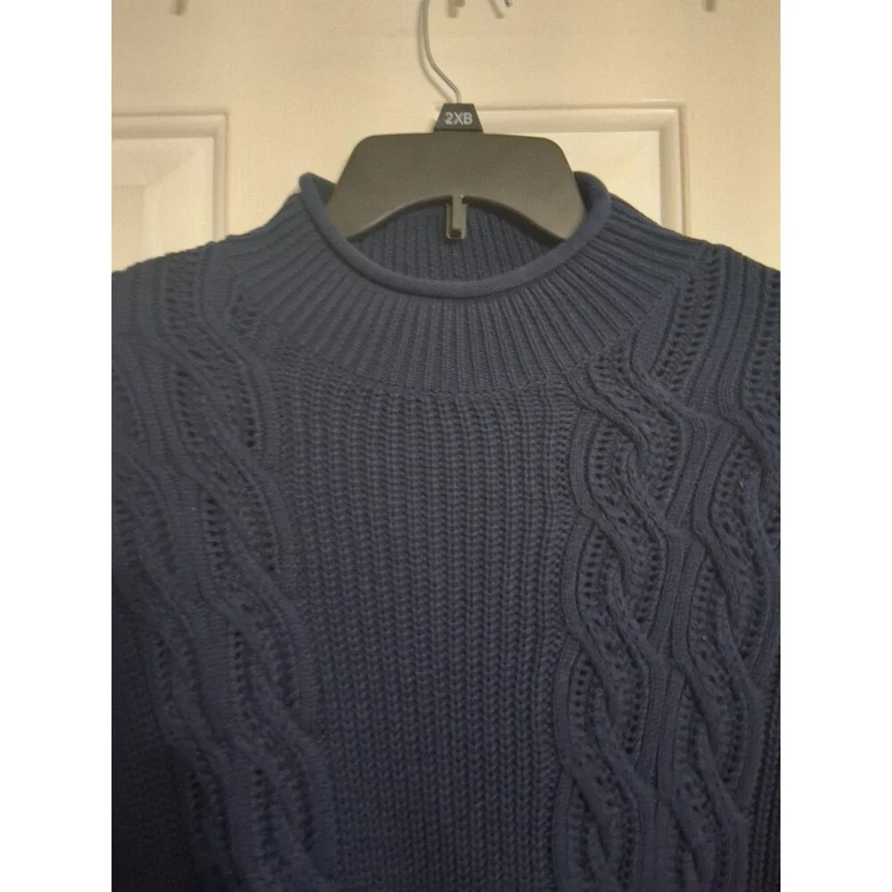 NWT Women's Old Navy Seaside Cotton Roll Neck Cable Knit Sweater Size L N7 Navy
